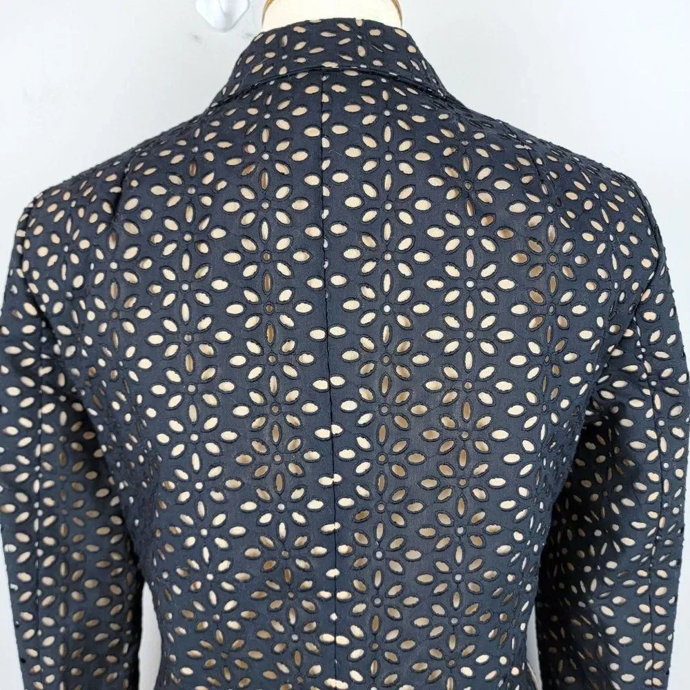 Michael Kors Made In Italy Black Caramel Cotton Silk Embroidered Cutout Blazer 6